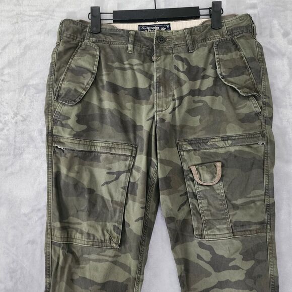 Abercrombie & Fitch Camo Pants Mens 30x30 Rustin Athletic Slim Green Zip Leg - Picture 2 of 12